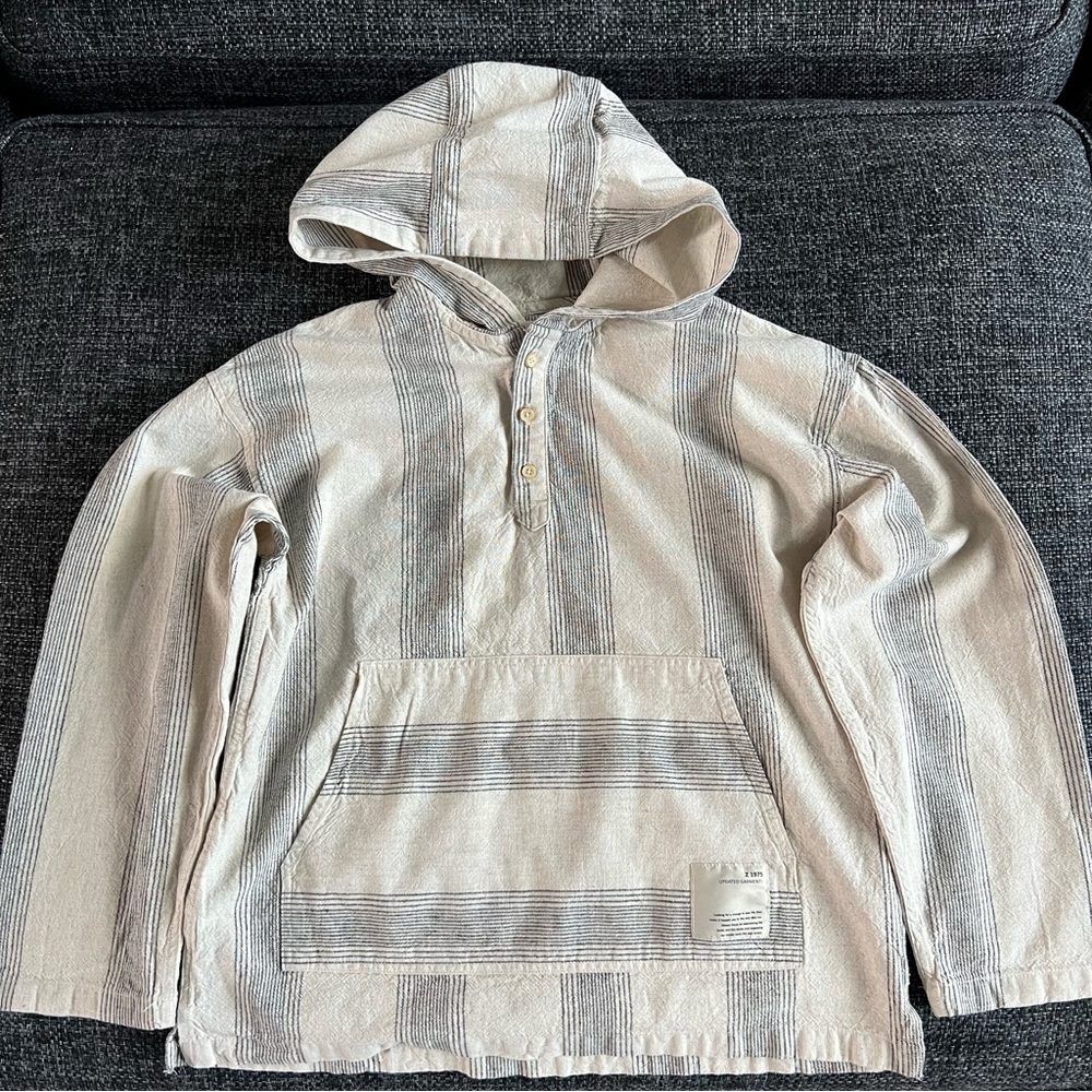 Zara Boys Hooded Striped Pouch Pocket Shirt Size 9-10
